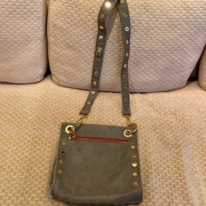 Hammett crossbody or shoulder bag. Beige suede